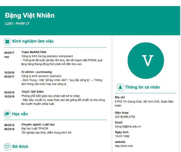 Mẫu CV LUẬT - PHÁP LÝ