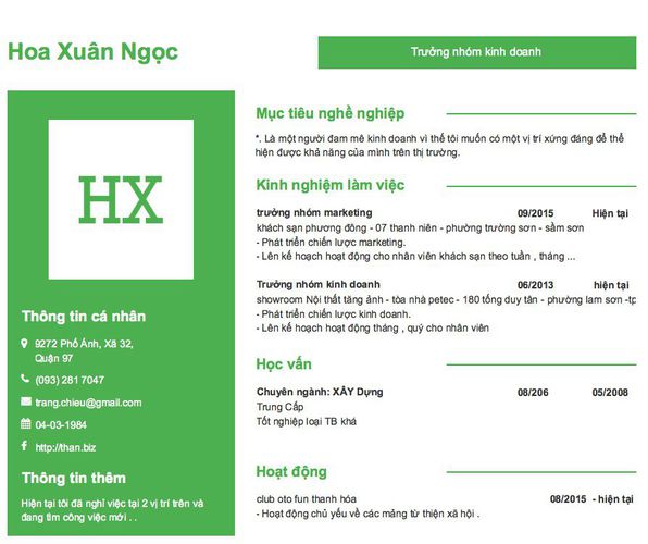 Gợi ý cách viết Mẫu CV tham khảo Trưởng nhóm kinh doanh