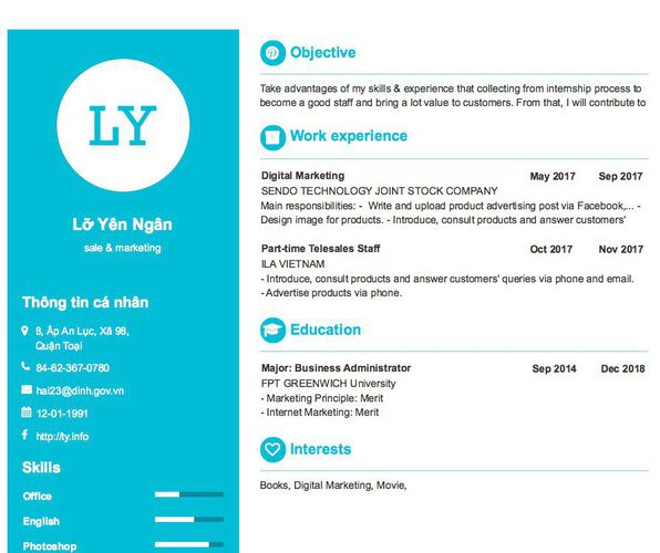 Mẫu CV sale & marketing