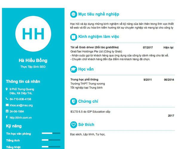 Mẫu CV Thực Tập Sinh SEO
