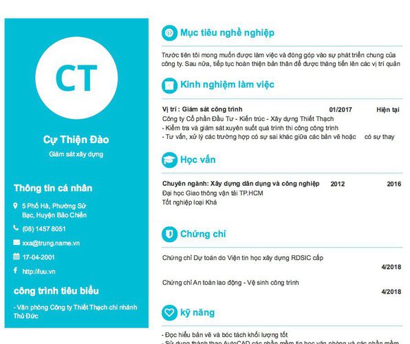 Mẫu CV Giám sát xây dựng