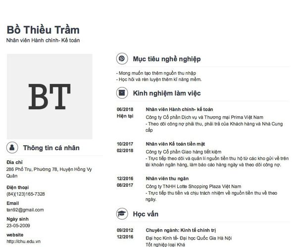 Mẫu CV Nhân viên Hành chính- Kế toán