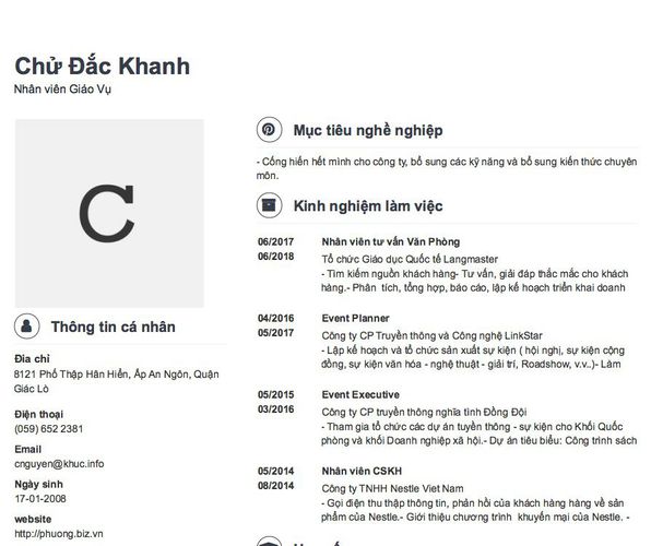 Mẫu CV Nhân viên Giáo Vụ