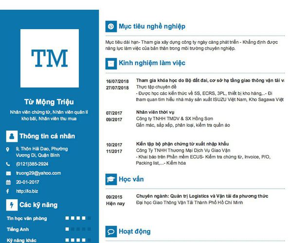 Gợi ý cách viết Mẫu CV tham khảo Nhân viên chứng từ, Nhân viên quản lí kho bãi, Nhân viên thu mua