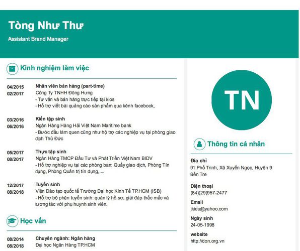 Mẫu CV Assistant Brand Manager