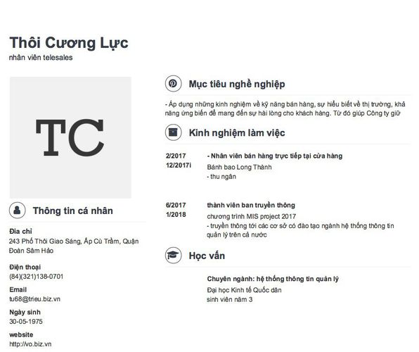 Mẫu CV nhân viên telesales