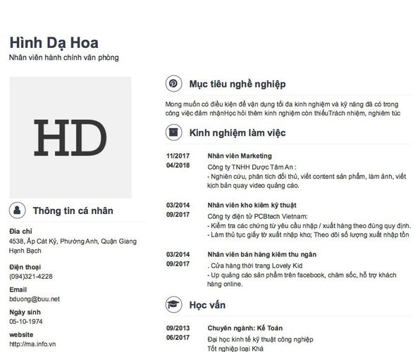 Mẫu CV Nhân viên hành chính văn phòng