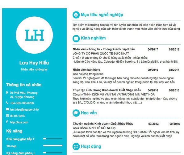 Mẫu CV Nhân viên  chứng từ