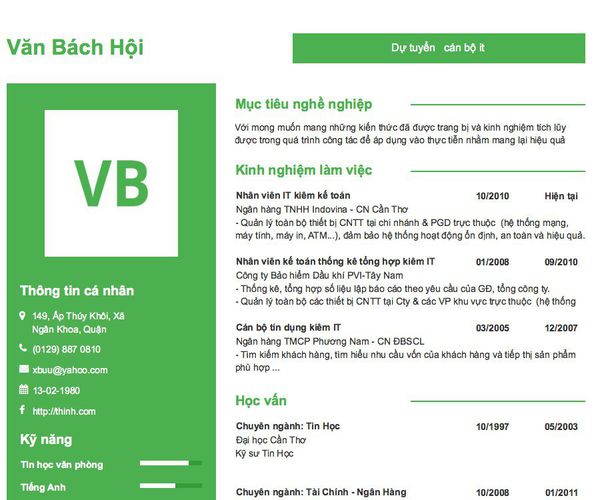 Mẫu CV Dự tuyển   cán bộ it