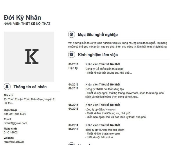 Mẫu CV NHÂN VIÊN THIẾT KẾ NỘI THẤT