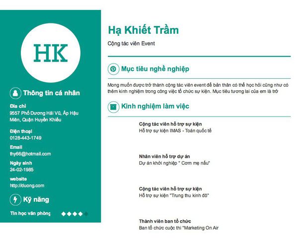 Mẫu CV Cộng tác viên Event