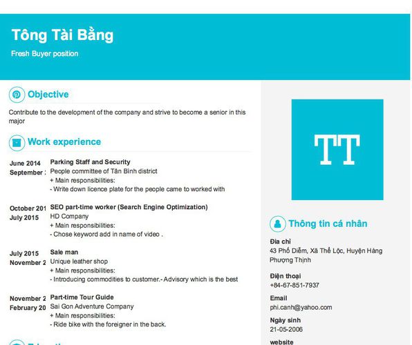 Mẫu CV Fresh Buyer position