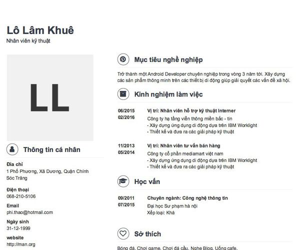 Mẫu CV Nhân viên kỹ thuật