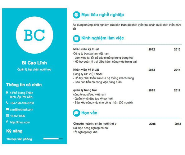 Mẫu CV Quản lý trại chăn nuôi heo