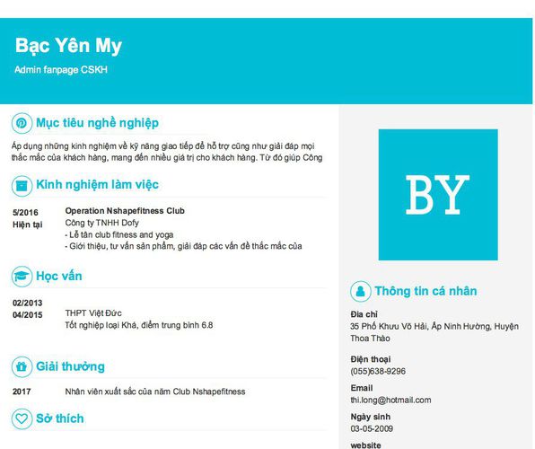 Mẫu CV Admin fanpage CSKH