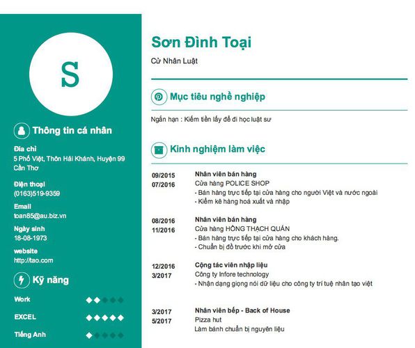 Gợi ý cách viết Mẫu CV tham khảo Cử Nhân Luật