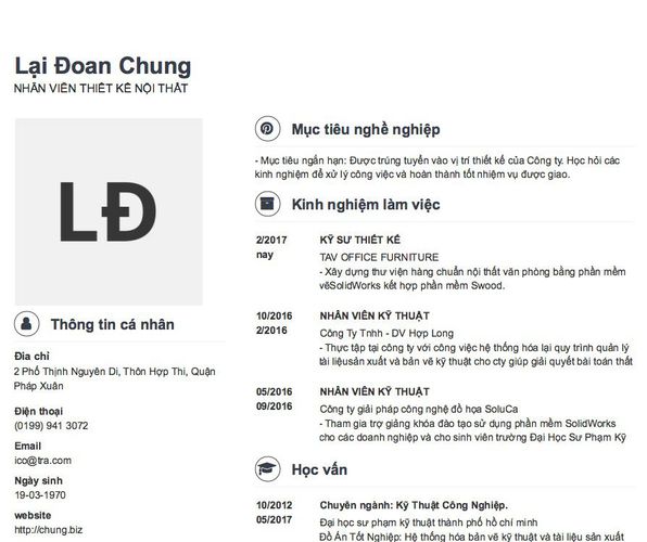 Mẫu CV NHÂN VIÊN THIẾT KẾ NỘI THẤT