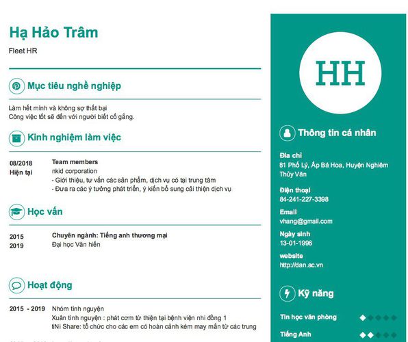 Mẫu CV Fleet HR