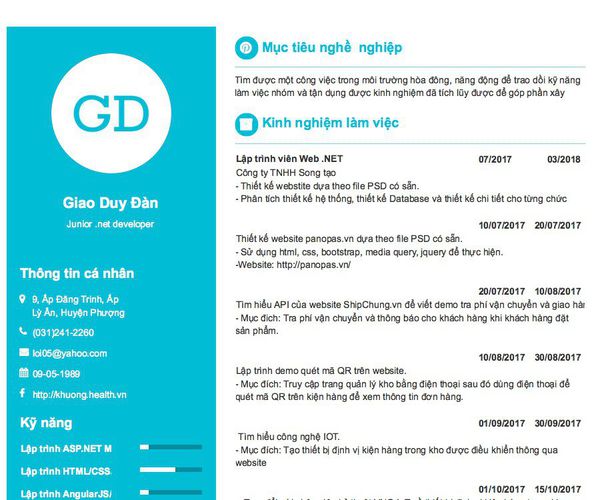 Mẫu CV Junior .net developer