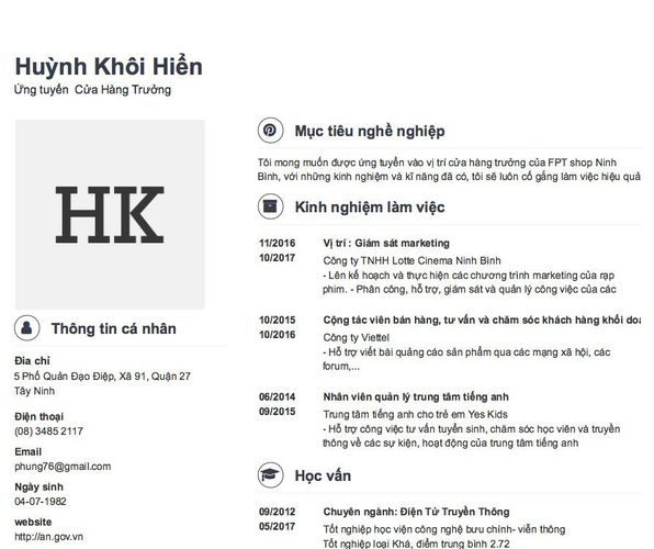 Gợi ý cách viết Mẫu CV tham khảo Ứng tuyển  Cửa Hàng Trưởng