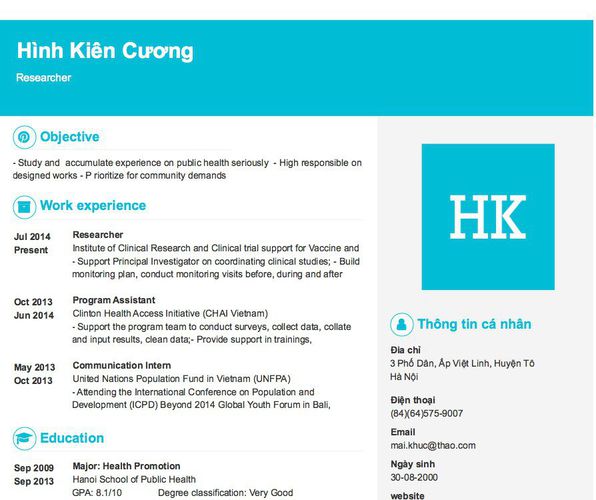 Mẫu CV Researcher
