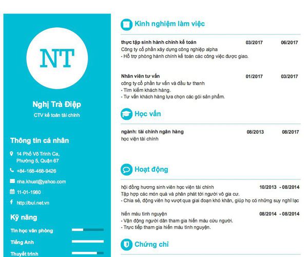 Mẫu CV CTV kế toán tài chính