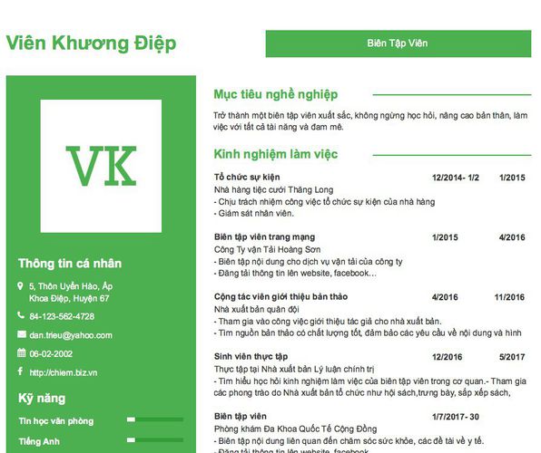 Mẫu CV Biên Tập Viên