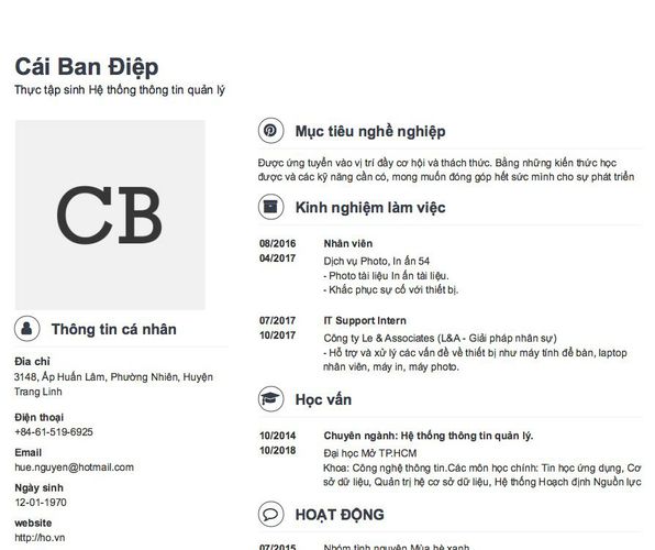 Gợi ý cách viết Mẫu CV tham khảo Thực tập sinh Hệ thống thông tin quản lý