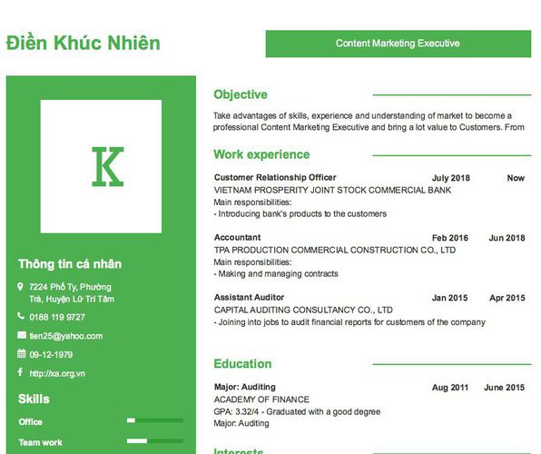 Mẫu CV Content Marketing Executive