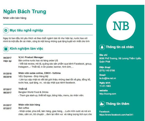Mẫu CV Nhân viên bán hàng