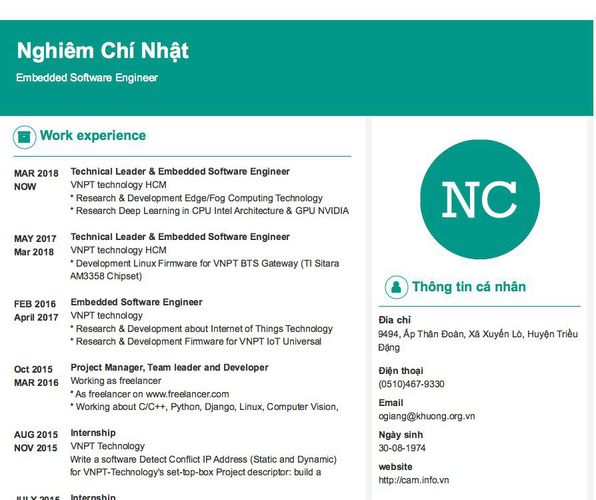 Mẫu CV Embedded Software Engineer