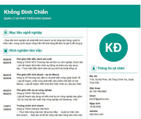 Mẫu CV QUẢN LÝ VÀ PHÁT TRIỂN KINH DOANH