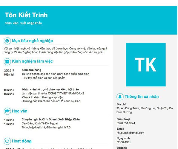 Mẫu CV nhân viên  xuất nhập khẩu