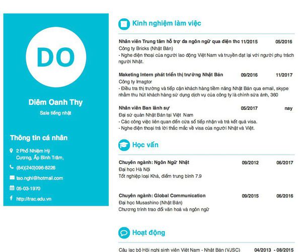 Mẫu CV Sale tiếng nhật