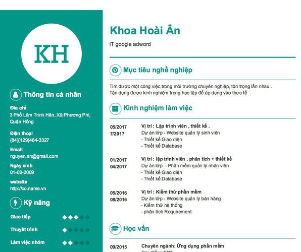 Mẫu CV IT google adword