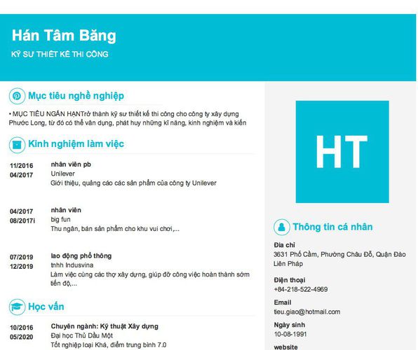 Mẫu CV KỸ SƯ THIẾT KẾ THI CÔNG