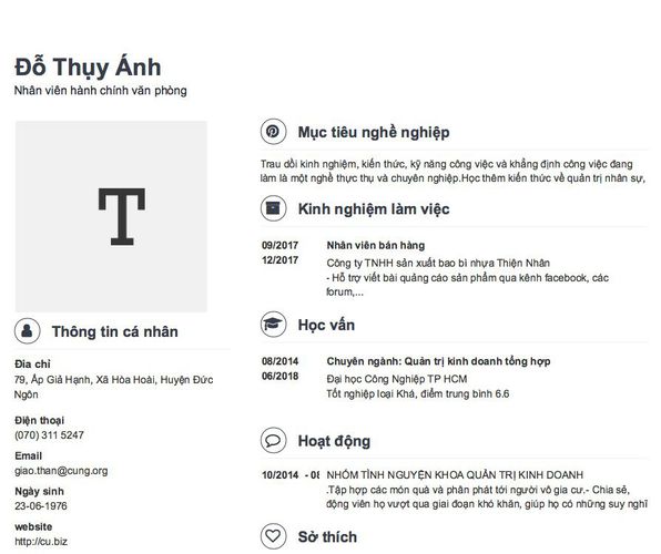 Mẫu CV Nhân viên hành chính văn phòng