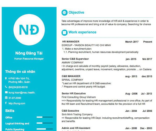 Mẫu CV Human Resource Manager