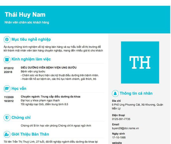 Mẫu CV Nhân viên chăm sóc khách hàng