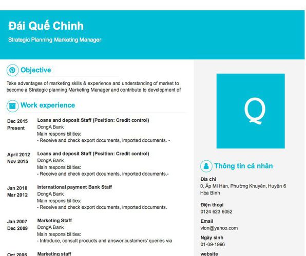 Mẫu CV Strategic Planning Marketing Manager