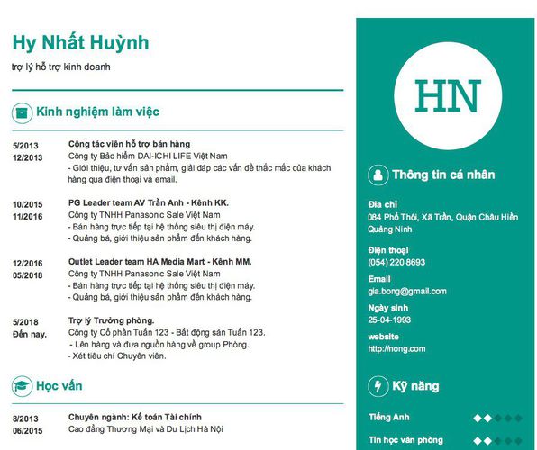 Mẫu CV trợ lý hỗ trợ kinh doanh