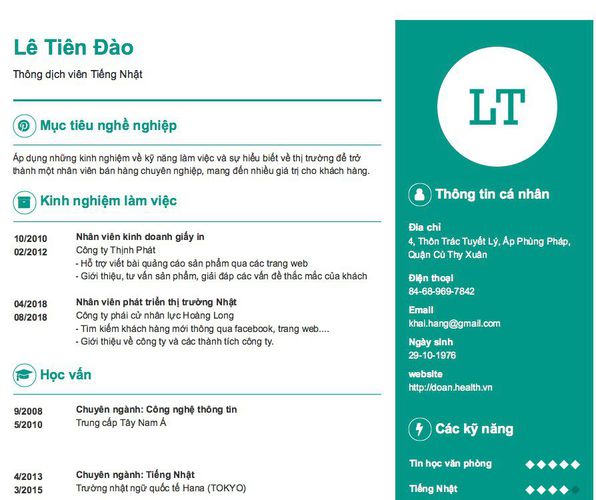 Mẫu CV Thông dịch viên Tiếng Nhật