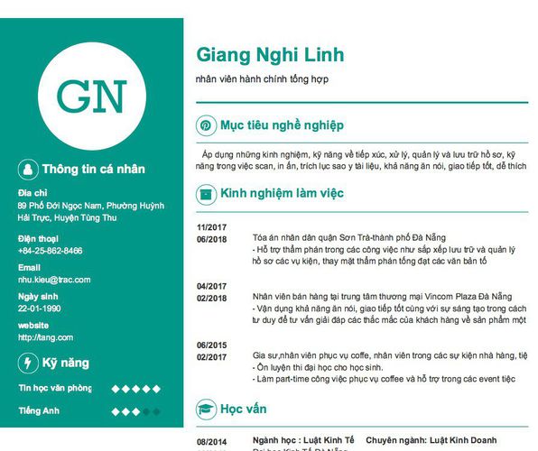 Mẫu CV nhân viên hành chính tổng hợp