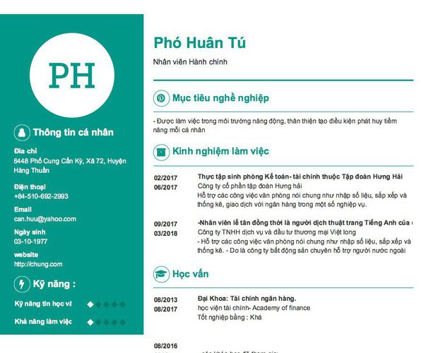 Mẫu CV Nhân viên Hành chính