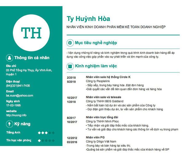 Gợi ý cách viết Mẫu CV tham khảo NHÂN VIÊN KINH DOANH PHẦN MỀM KẾ TOÁN DOANH NGHIỆP