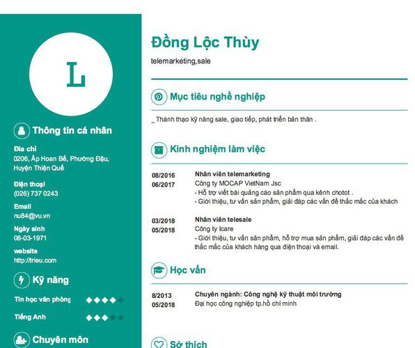 Mẫu CV telemarketing,sale