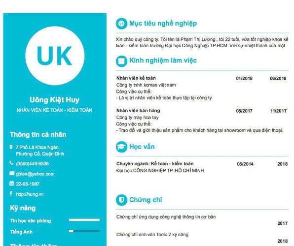 Gợi ý cách viết Mẫu CV tham khảo NHÂN VIÊN KẾ TOÁN - KIỂM TOÁN