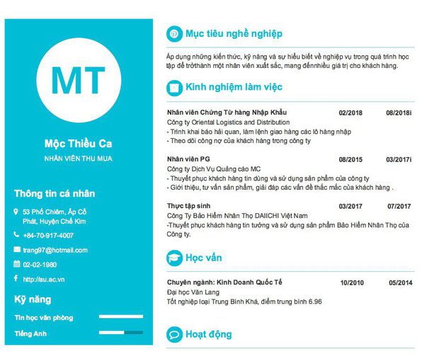 Mẫu CV NHÂN VIÊN THU MUA