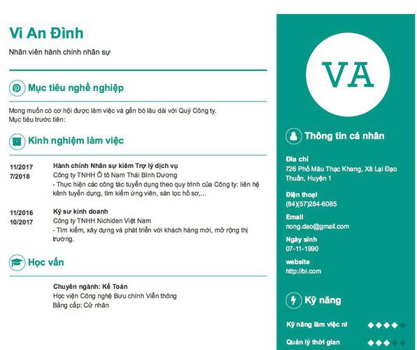 Mẫu CV Nhân viên hành chính nhân sự