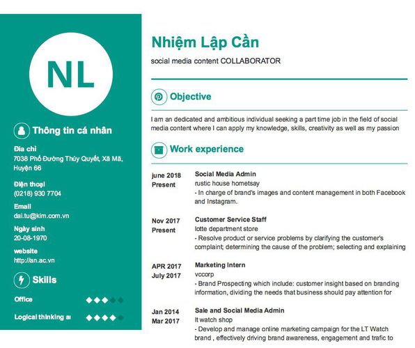 Mẫu CV social media content COLLABORATOR